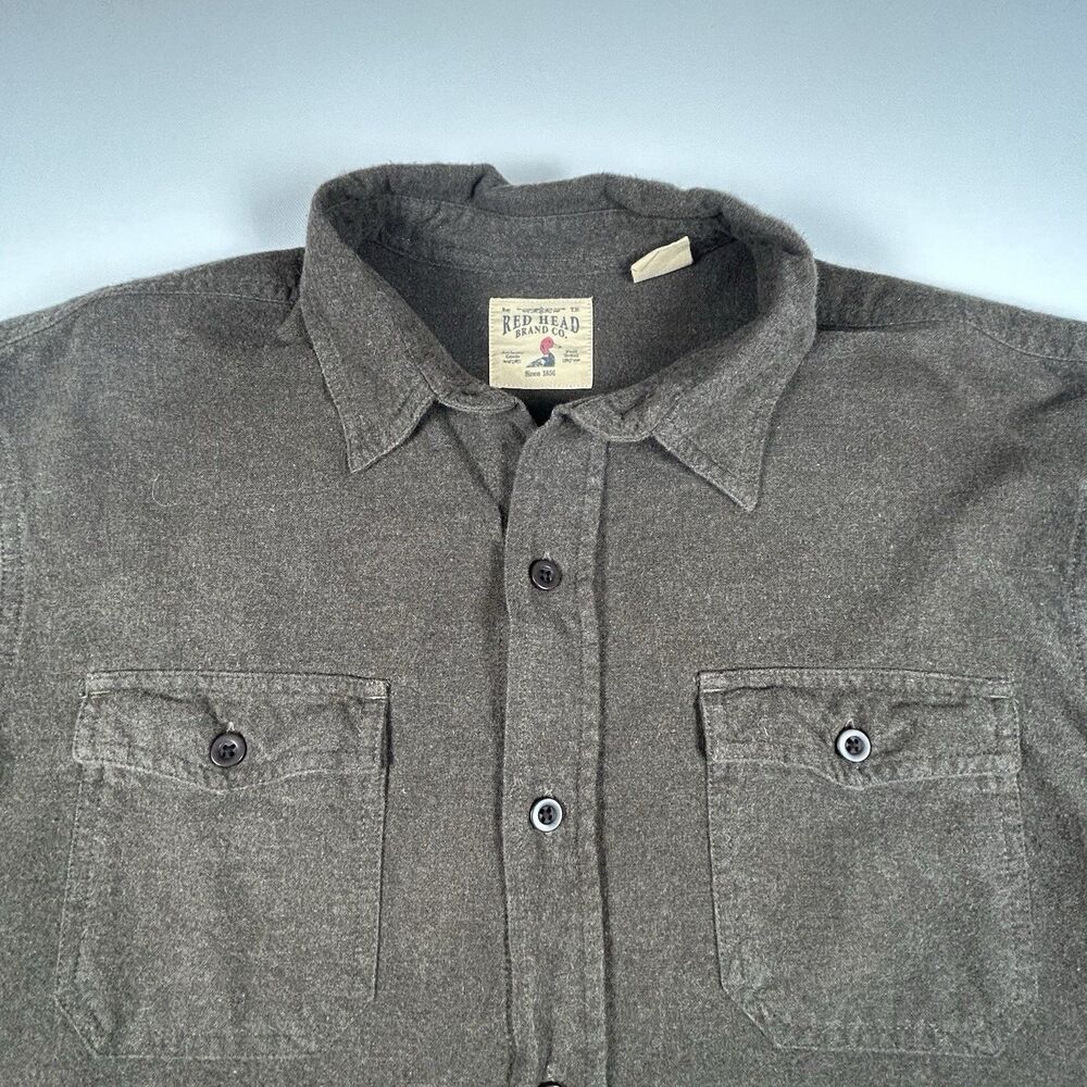 Redhead 100% Cotton Grey-Brown Flannel Button Pockets Soft Men's Large